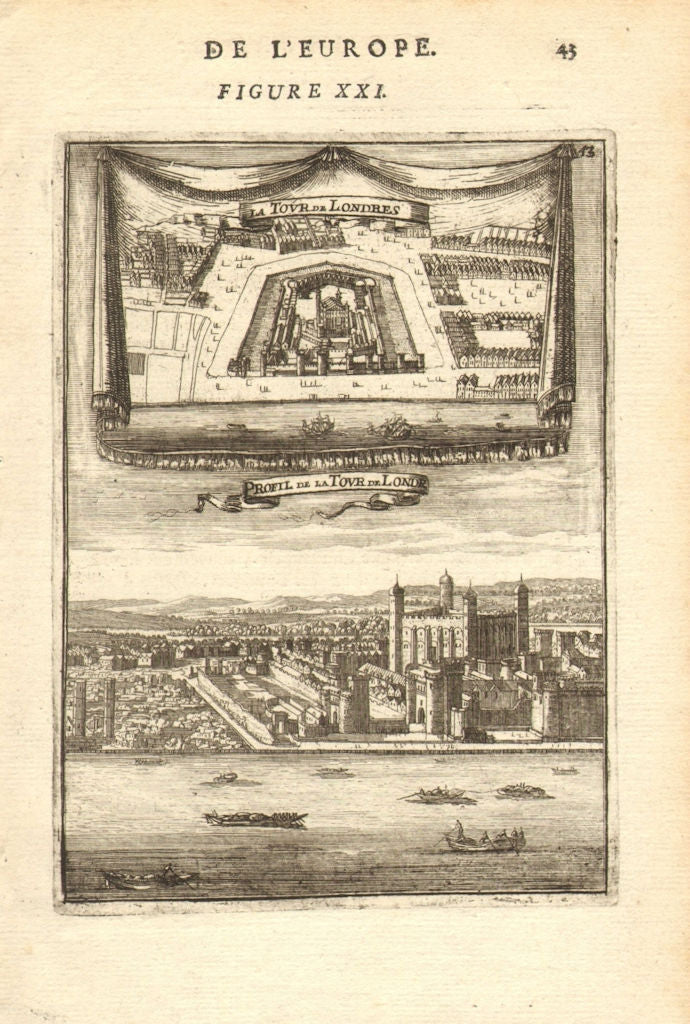 TOWER OF LONDON. 2 Views. River. 'La Tour de Londres' Decorative. MALLET 1683